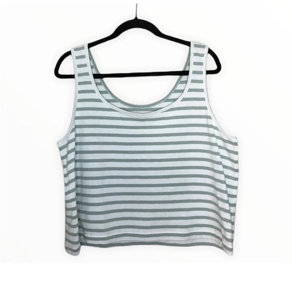 Madewell White and Seafoam Green Striped Scoop Neck Tank